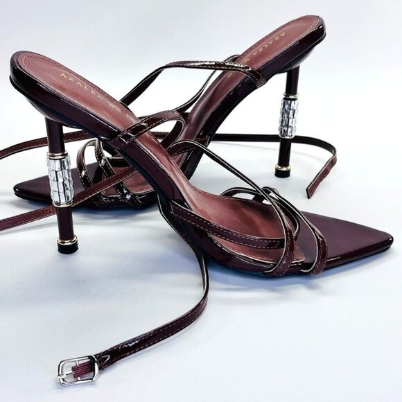 Azalea Wang Brown Jeweled Heels Size 7.5 Brown Leather 5" Heel Formal Event - Picture 9 of 15